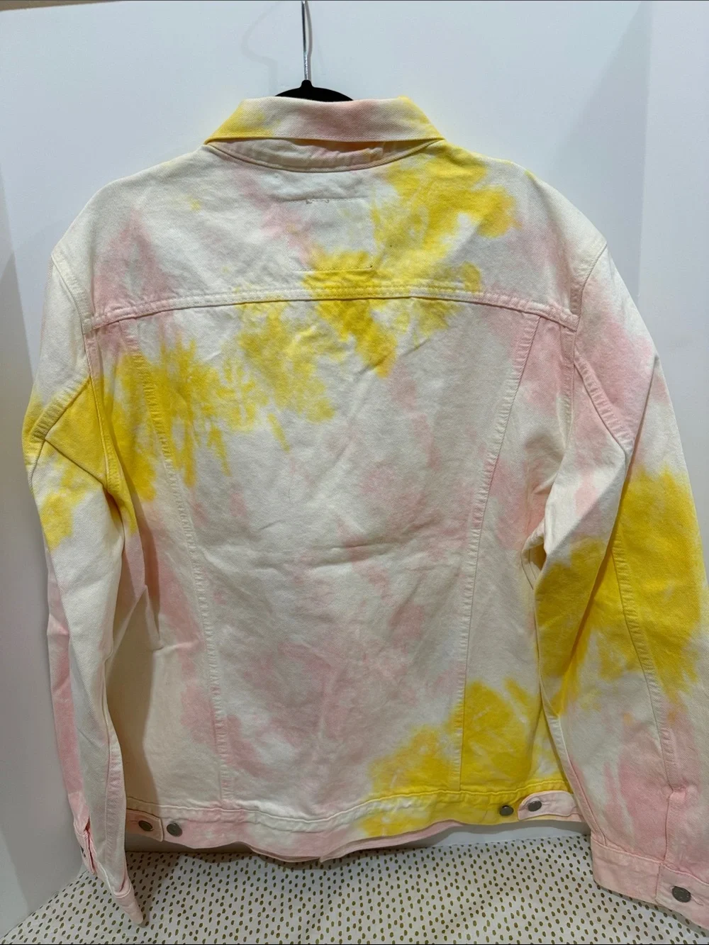 Levi's Cream Denim Jacket with Yellow & Pink Tie-Dye Accents